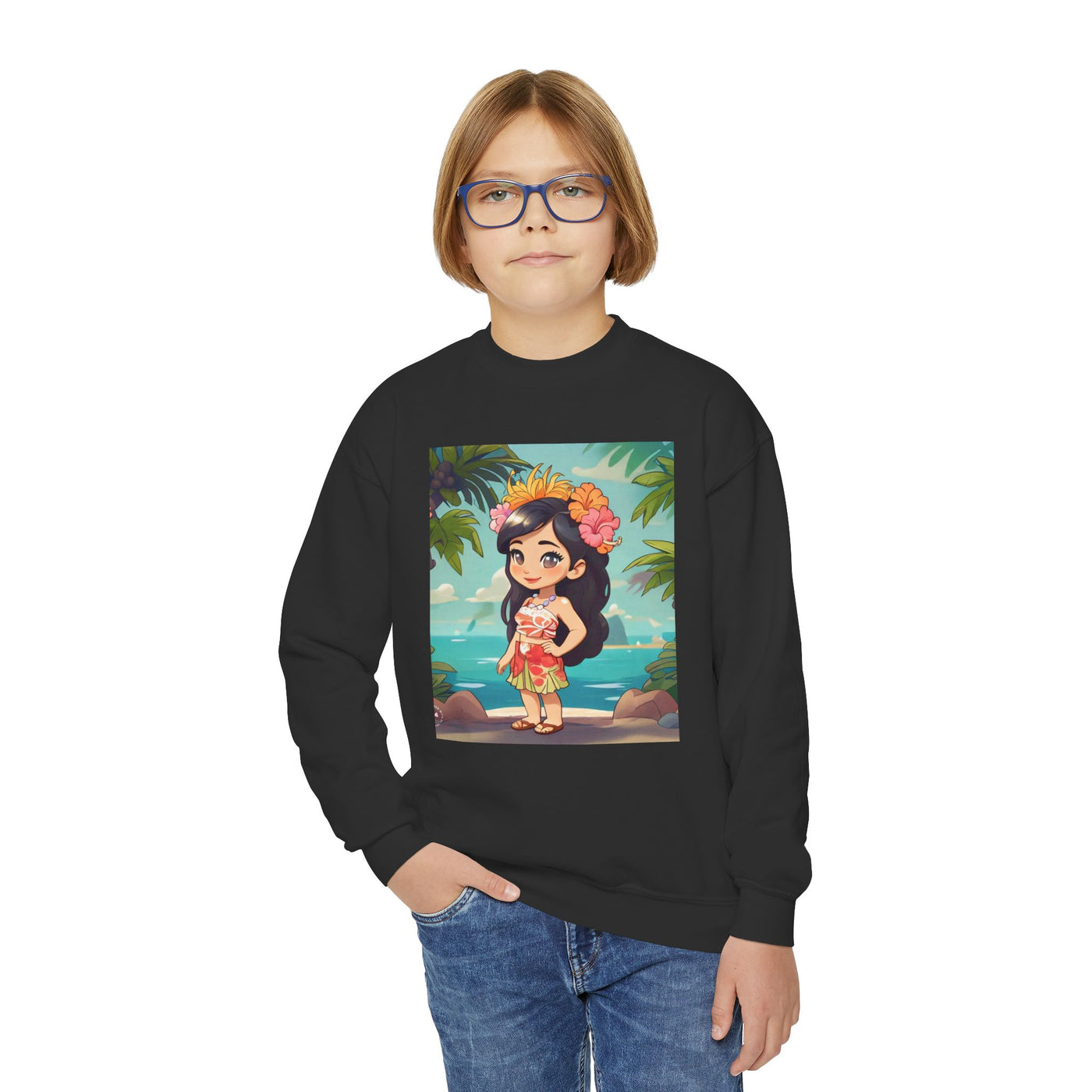 Hawaiian Hula Girl Youth Crewneck Sweatshirt