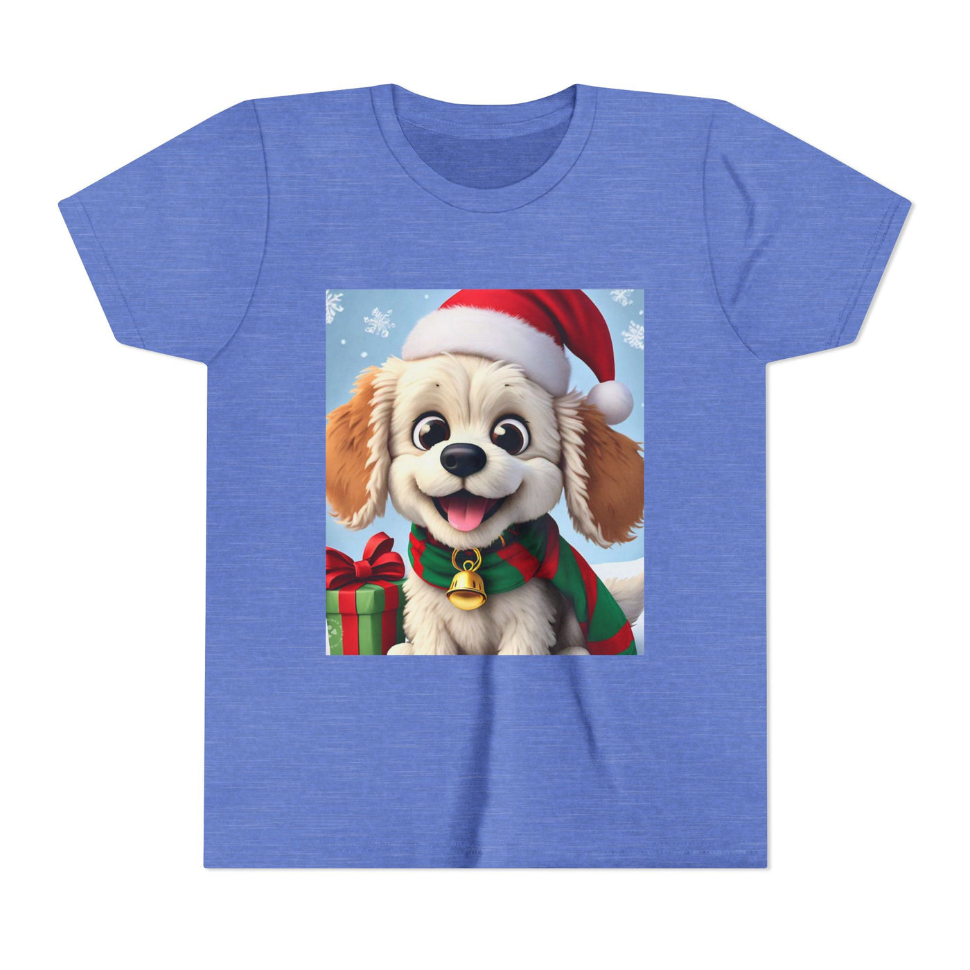 Cute Puppy Holiday Youth Short Sleeve Tee, Kids Christmas Gift, Dog Lover Shirt, Holiday Apparel, Fun Winter Wear