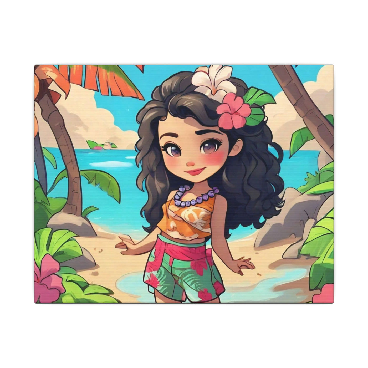 Tropical Girl Beach Canvas — Cute Hawaiian Island Wall Art