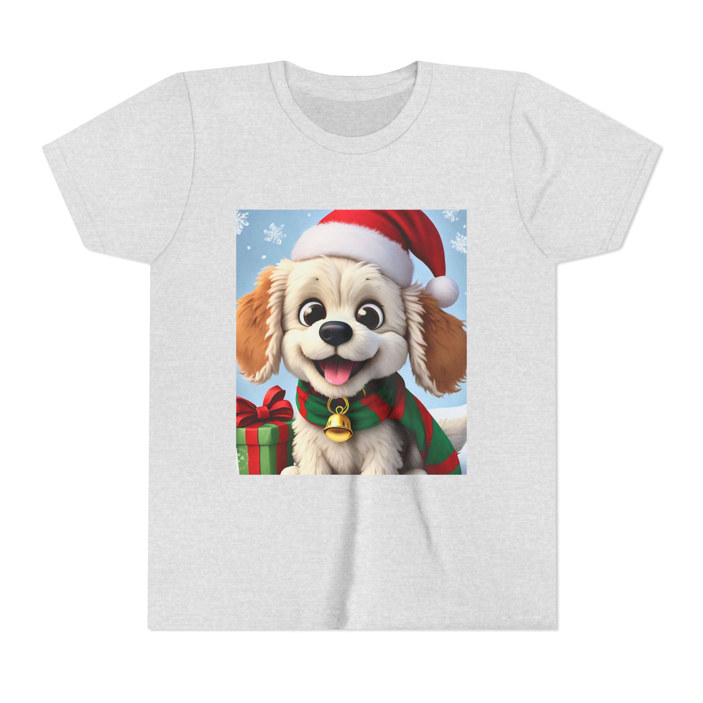 Cute Puppy Holiday Youth Short Sleeve Tee, Kids Christmas Gift, Dog Lover Shirt, Holiday Apparel, Fun Winter Wear
