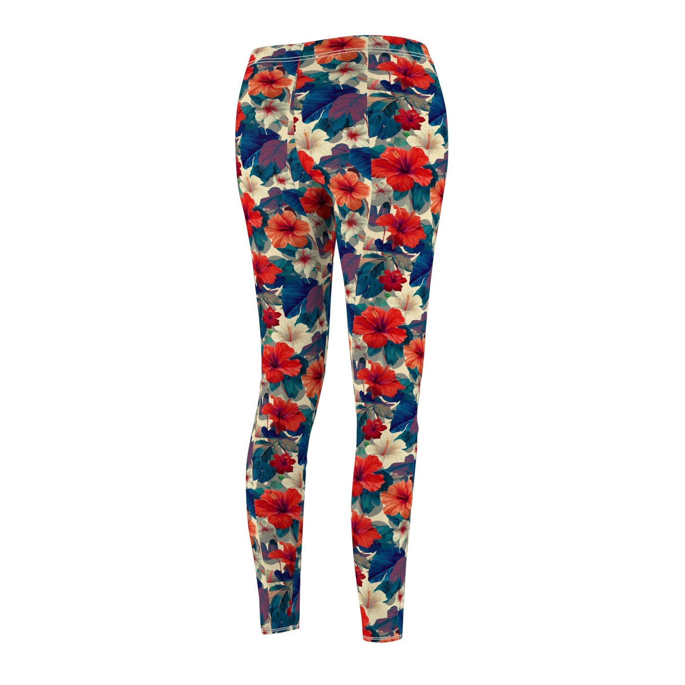 Floral Watercolor Leggings — Women's All-Over Red & Blue Blossom Print