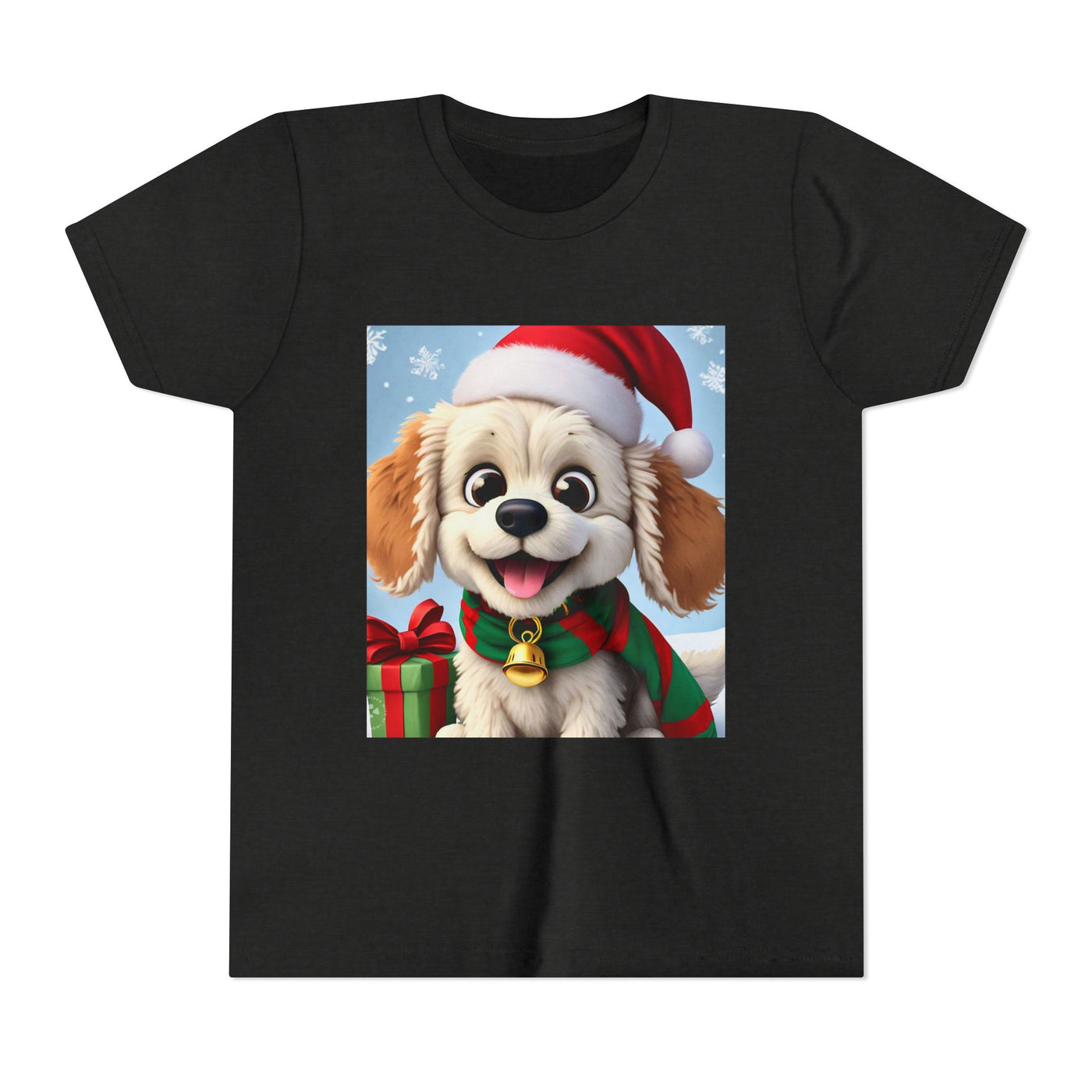 Cute Puppy Holiday Youth Short Sleeve Tee, Kids Christmas Gift, Dog Lover Shirt, Holiday Apparel, Fun Winter Wear