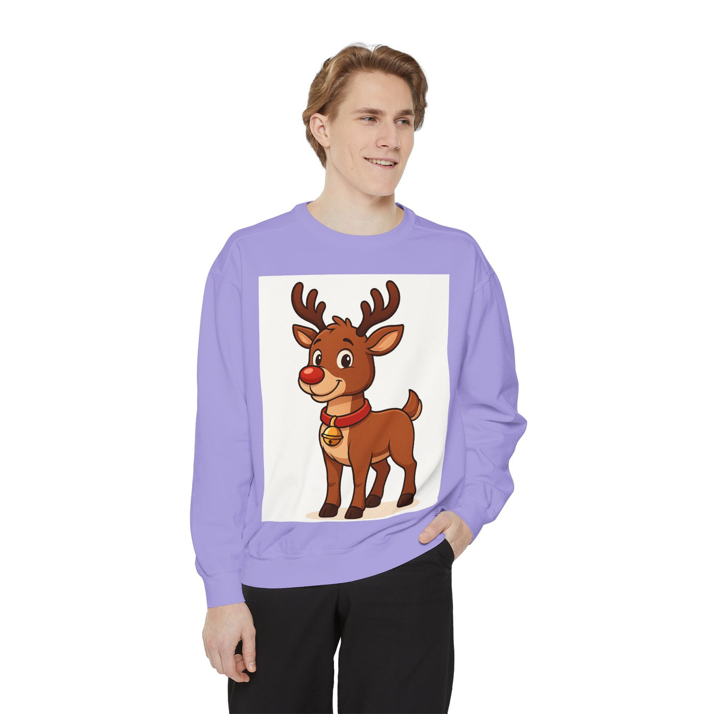 Reindeer Graphic Sweatshirt – Cute Cartoon Rudolph Christmas Pullover