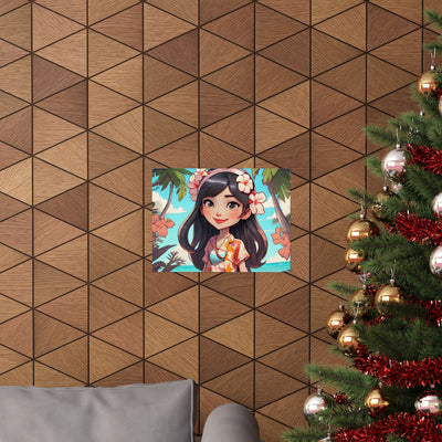 Tropical Girl Poster — Cute Hawaiian Beach Matte Horizontal Print