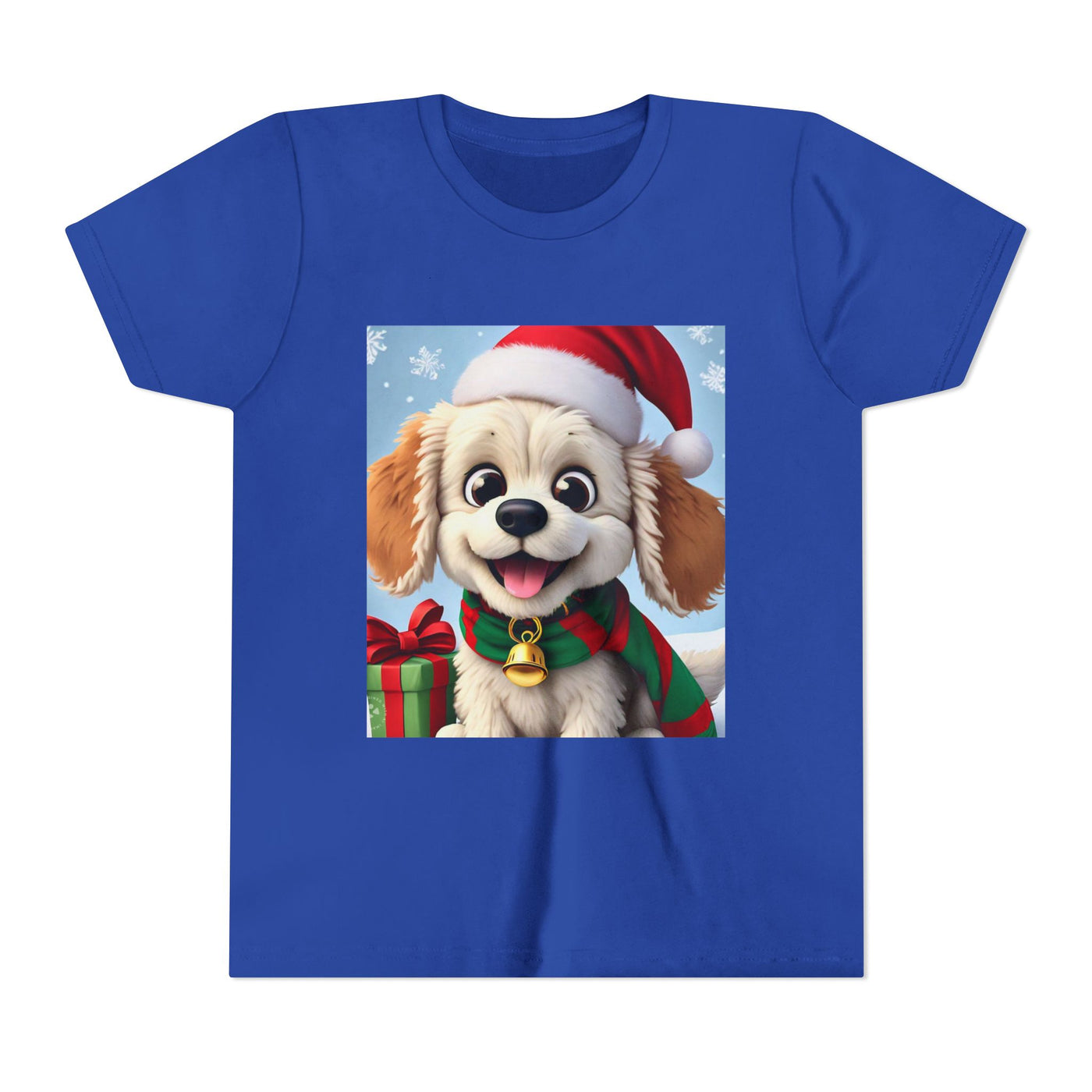 Cute Puppy Holiday Youth Short Sleeve Tee, Kids Christmas Gift, Dog Lover Shirt, Holiday Apparel, Fun Winter Wear