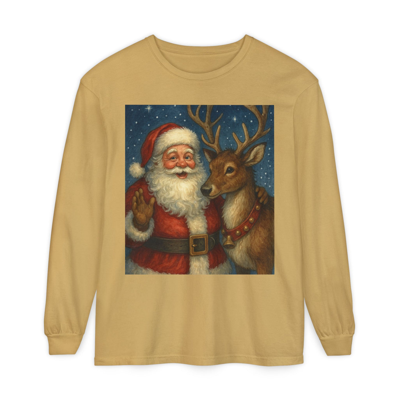 Santa & Reindeer Vintage Christmas Long Sleeve Tee