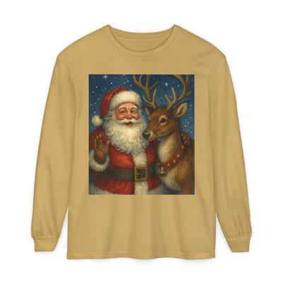 Santa & Reindeer Vintage Christmas Long Sleeve Tee
