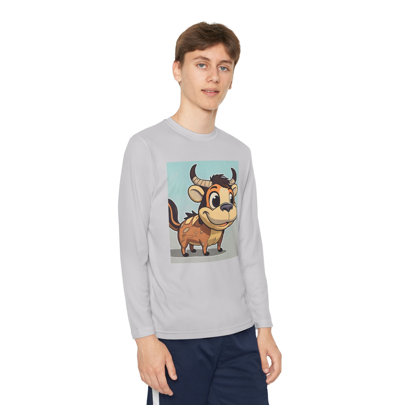 Kids Long Sleeve Tee — Cute Cartoon Bull Graphic