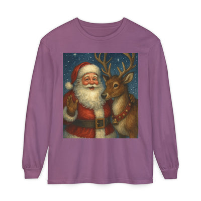 Santa & Reindeer Vintage Christmas Long Sleeve Tee
