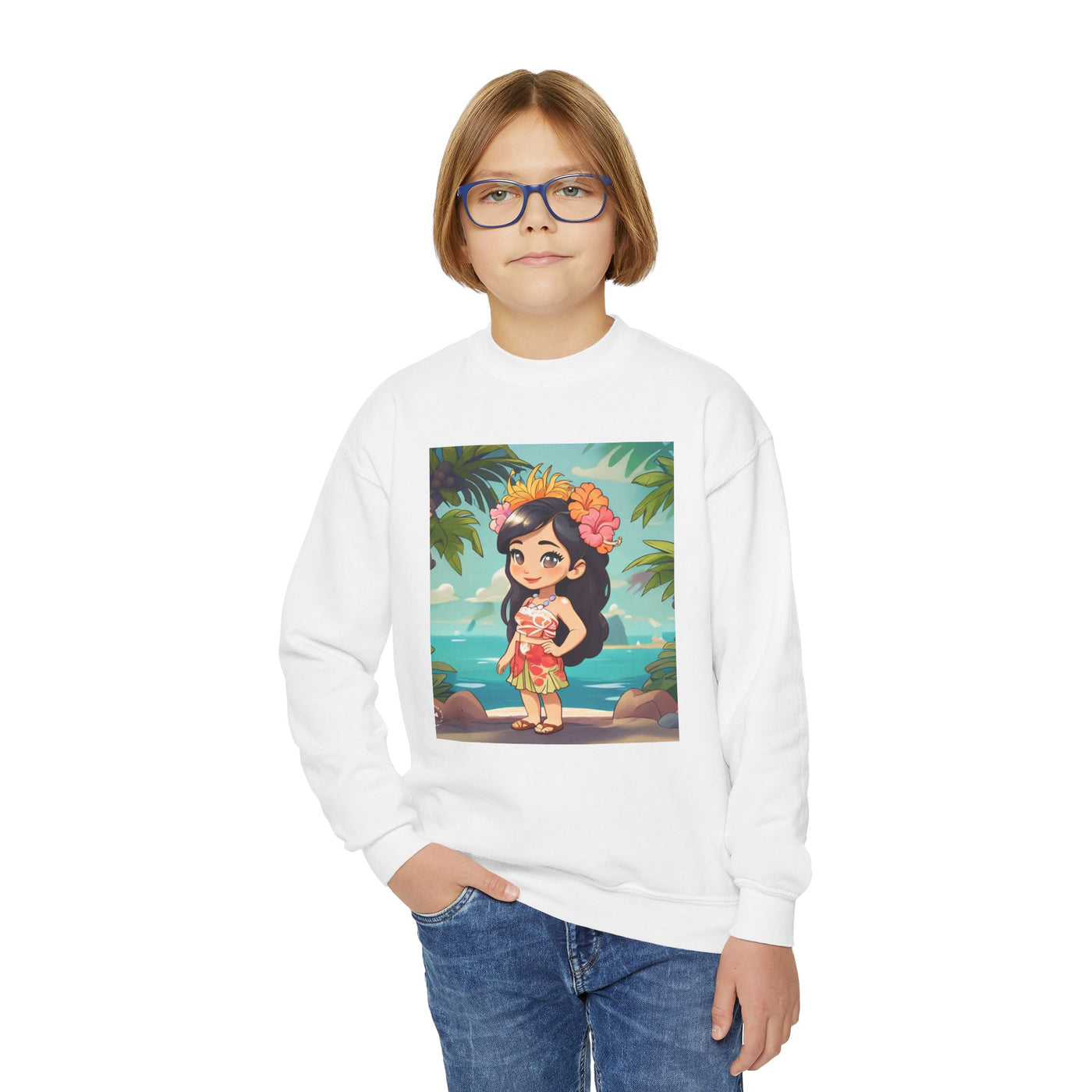 Hawaiian Hula Girl Youth Crewneck Sweatshirt