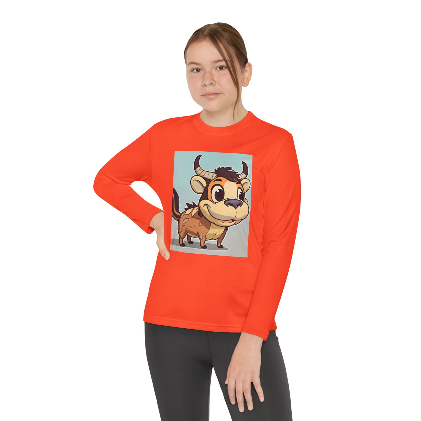 Kids Long Sleeve Tee — Cute Cartoon Bull Graphic