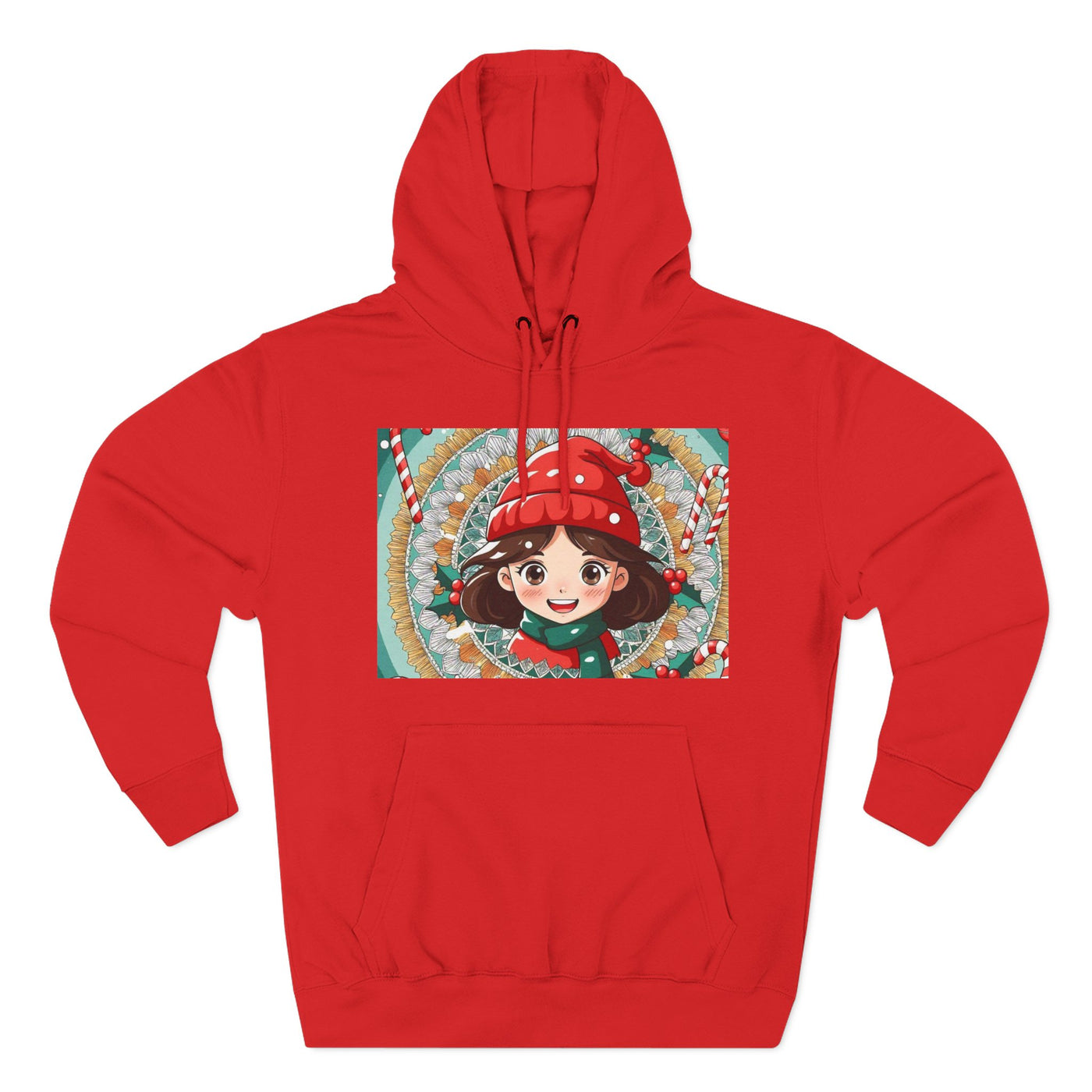 Cute Holiday Three-Panel Fleece Hoodie, Christmas Gift, Cozy Pullover, Winter Apparel, Kids Sweater, Cartoon Design