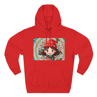 Cute Holiday Three-Panel Fleece Hoodie, Christmas Gift, Cozy Pullover, Winter Apparel, Kids Sweater, Cartoon Design