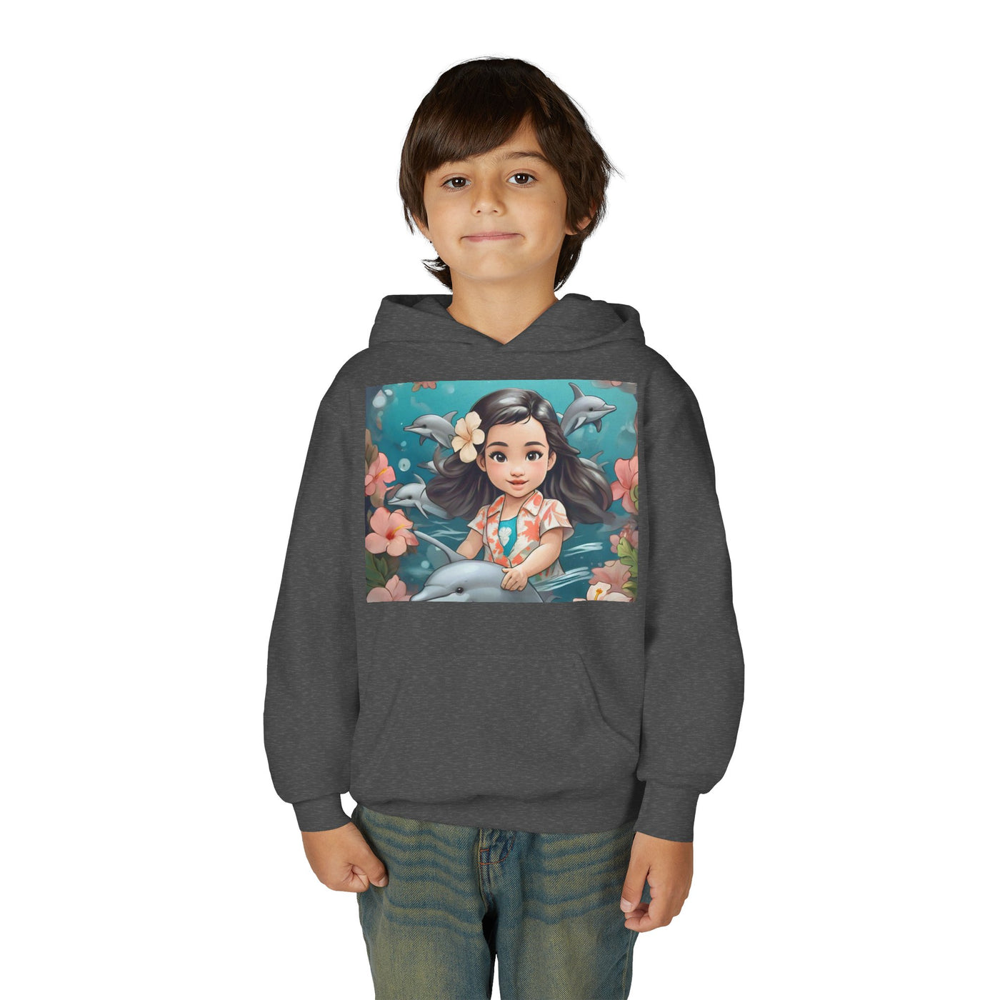 Dolphin Dreams Youth Hoodie - Cute Character Design, Perfect for Gifts, Kids Clothing, Ocean Vibes, Seasonal Wear
