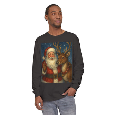 Santa & Reindeer Vintage Christmas Long Sleeve Tee