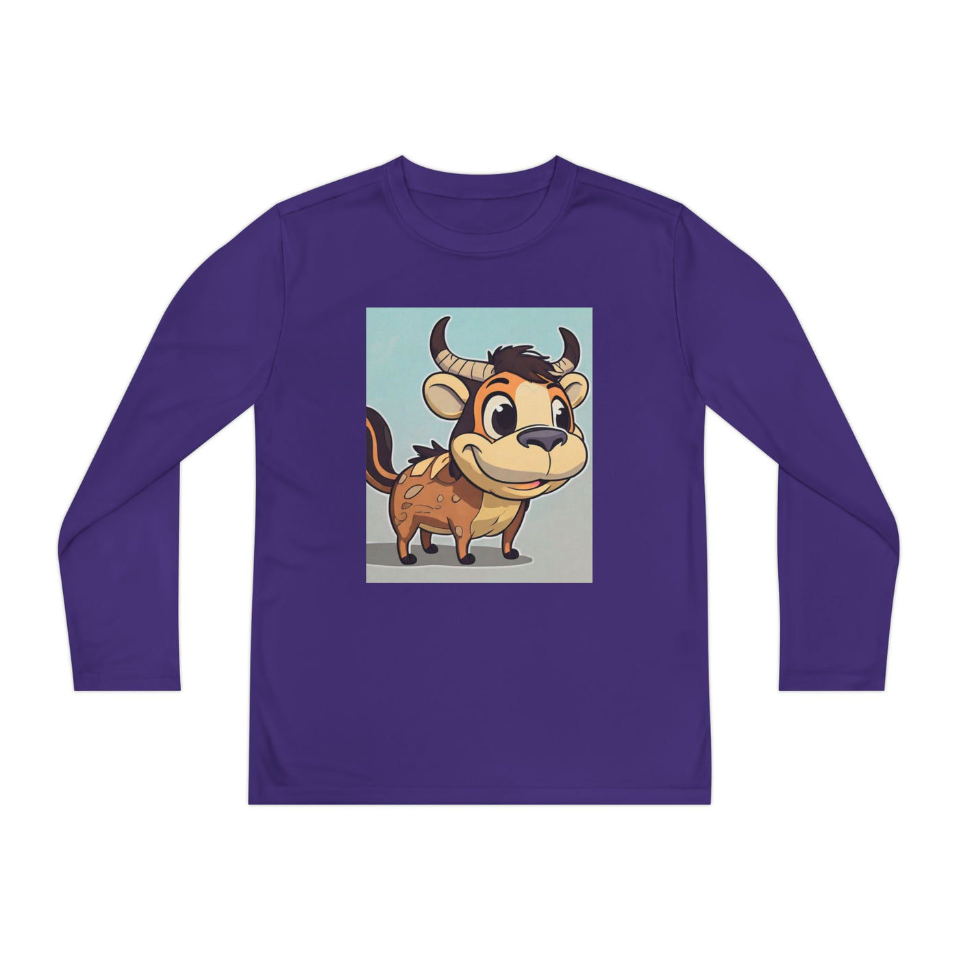 Kids Long Sleeve Tee — Cute Cartoon Bull Graphic