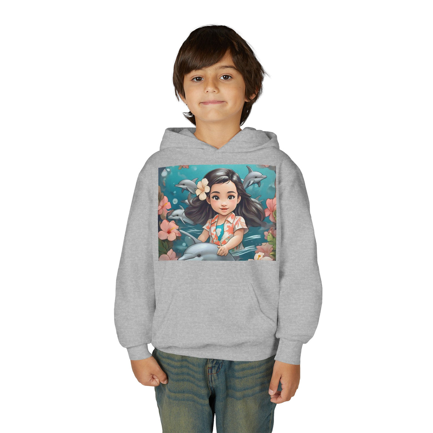 Dolphin Dreams Youth Hoodie - Cute Character Design, Perfect for Gifts, Kids Clothing, Ocean Vibes, Seasonal Wear
