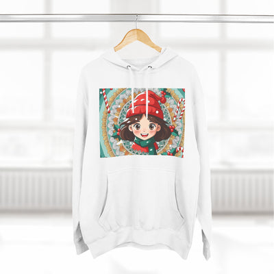 Cute Holiday Three-Panel Fleece Hoodie, Christmas Gift, Cozy Pullover, Winter Apparel, Kids Sweater, Cartoon Design