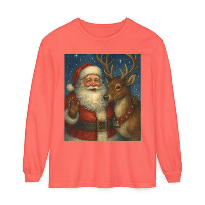 Santa & Reindeer Vintage Christmas Long Sleeve Tee