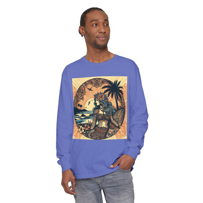 Surf Goddess Long Sleeve T-Shirt — Vintage Tropical Beach Design