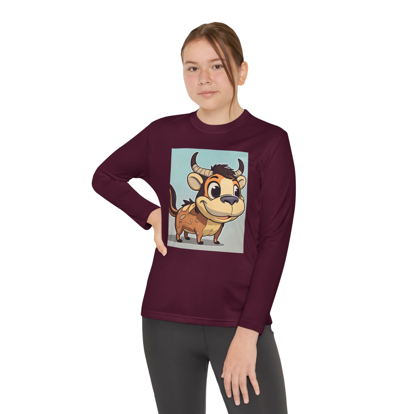Kids Long Sleeve Tee — Cute Cartoon Bull Graphic
