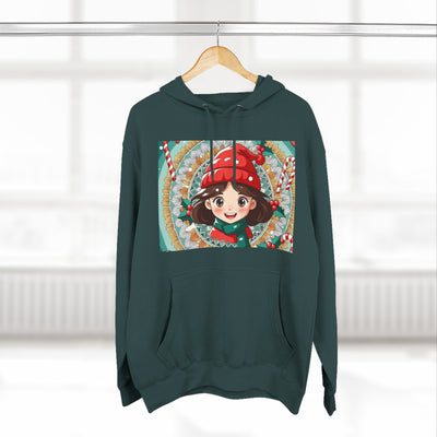 Cute Holiday Three-Panel Fleece Hoodie, Christmas Gift, Cozy Pullover, Winter Apparel, Kids Sweater, Cartoon Design