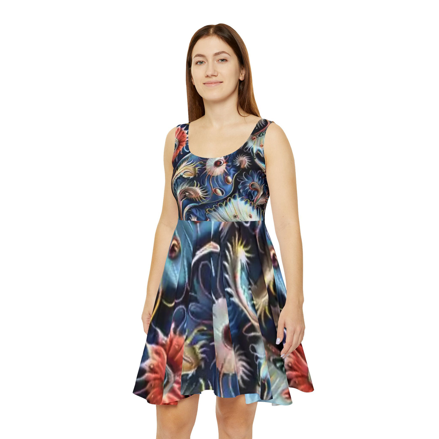Floral Swirl Skater Dress - Navy Abstract Boho Print