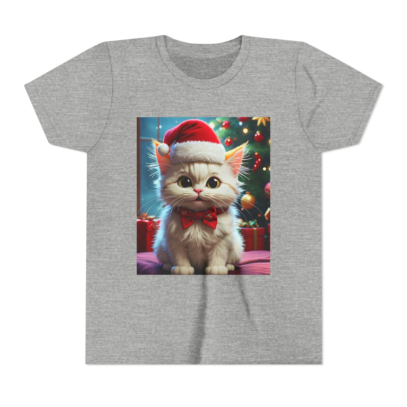 Christmas Cat Youth Tee, Holiday T-Shirt, Cute Kitten Shirt, Kids Christmas Gift, Festive Apparel