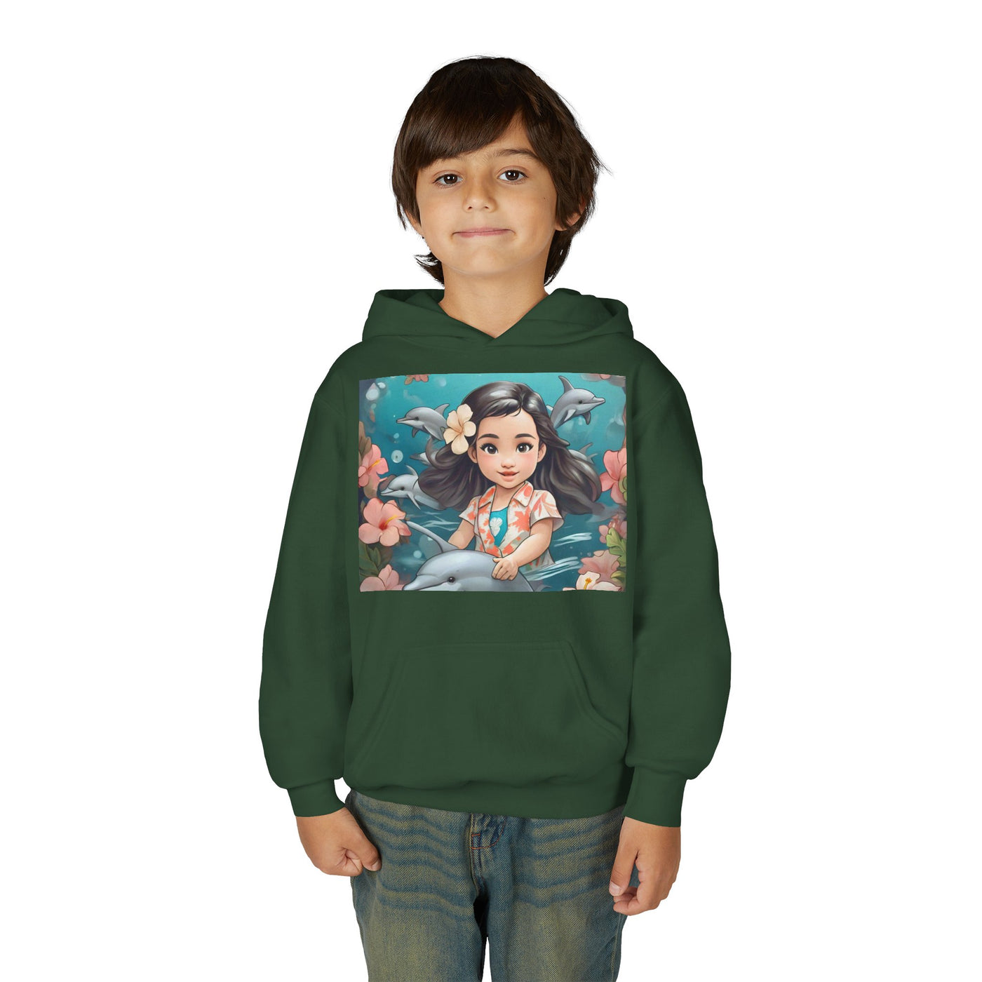 Dolphin Dreams Youth Hoodie - Cute Character Design, Perfect for Gifts, Kids Clothing, Ocean Vibes, Seasonal Wear