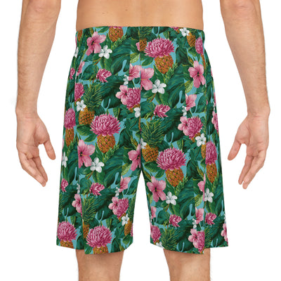 Tropical Floral Basketball Shorts — Pineapple & Hibiscus All-Over Print