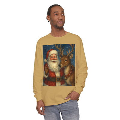 Santa & Reindeer Vintage Christmas Long Sleeve Tee