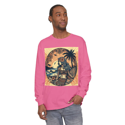 Surf Goddess Long Sleeve T-Shirt — Vintage Tropical Beach Design