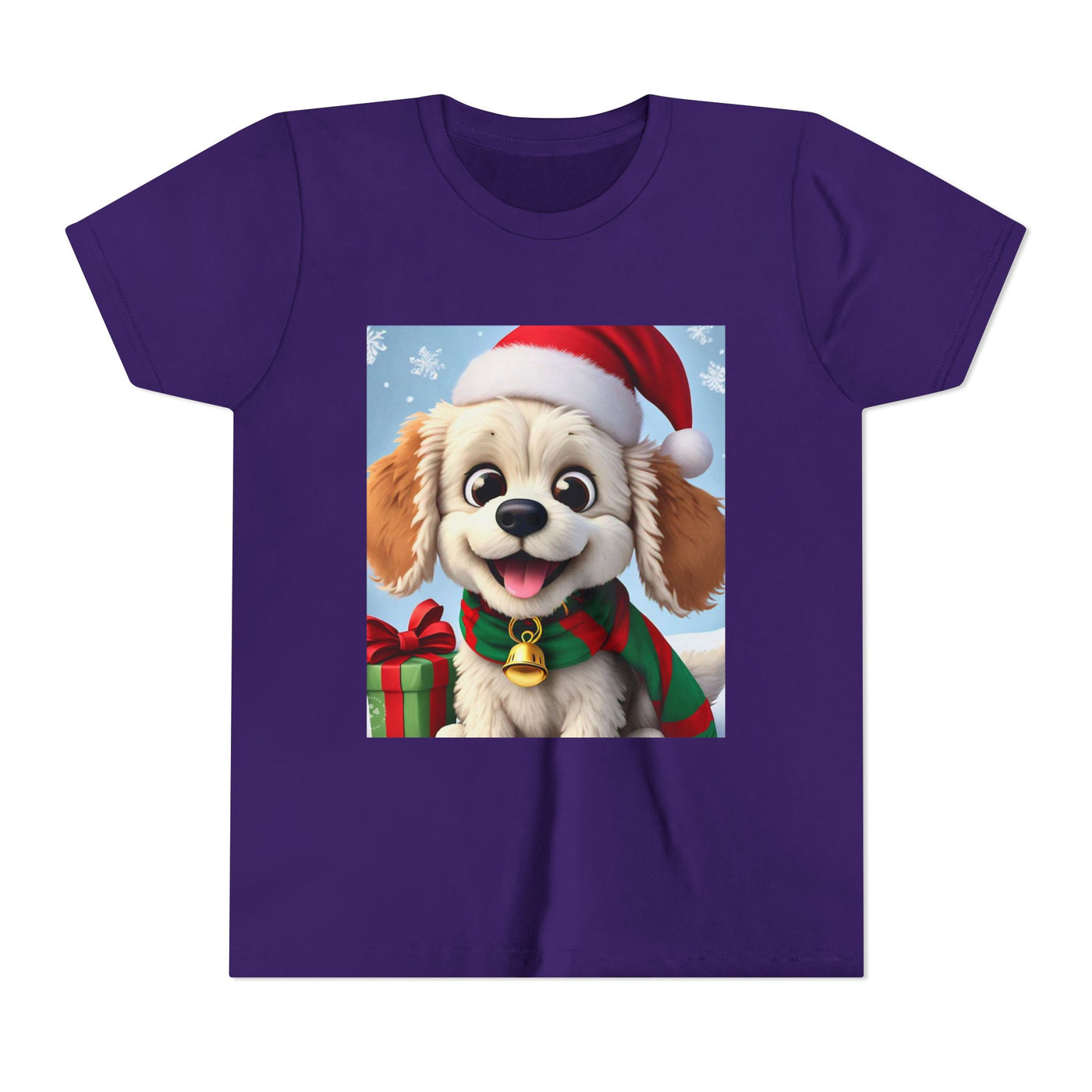 Cute Puppy Holiday Youth Short Sleeve Tee, Kids Christmas Gift, Dog Lover Shirt, Holiday Apparel, Fun Winter Wear