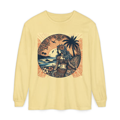 Surf Goddess Long Sleeve T-Shirt — Vintage Tropical Beach Design
