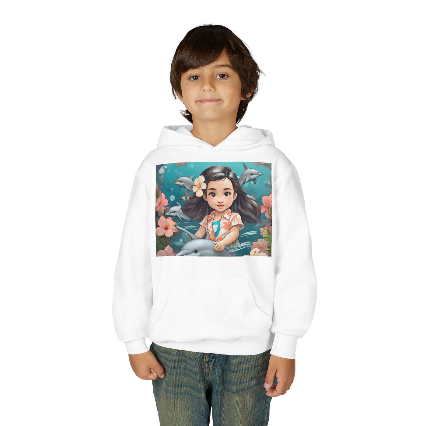 Dolphin Dreams Youth Hoodie - Cute Character Design, Perfect for Gifts, Kids Clothing, Ocean Vibes, Seasonal Wear