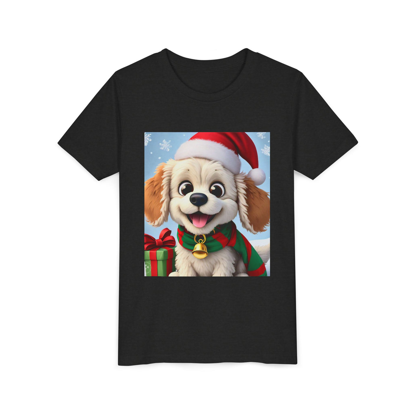 Cute Puppy Holiday Youth Short Sleeve Tee, Kids Christmas Gift, Dog Lover Shirt, Holiday Apparel, Fun Winter Wear