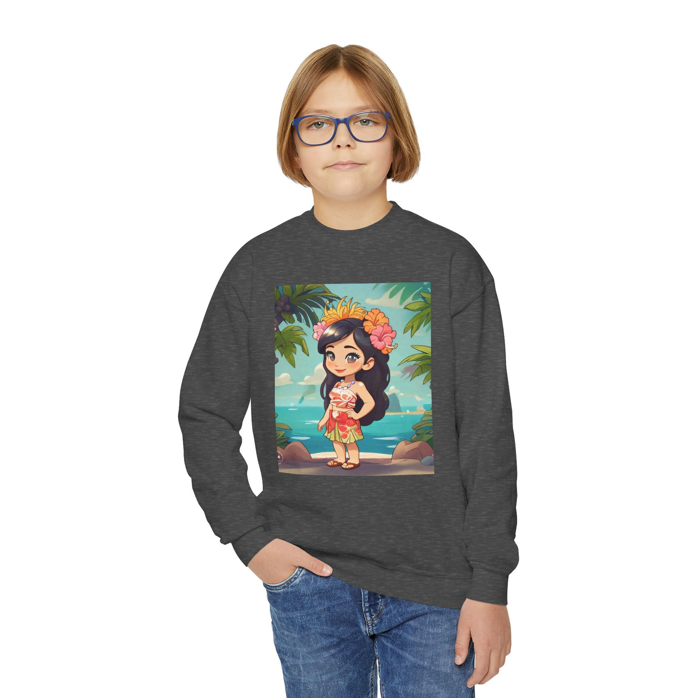 Hawaiian Hula Girl Youth Crewneck Sweatshirt