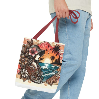 Tote Bag — Tropical Sunset Polynesian Floral Wave Design