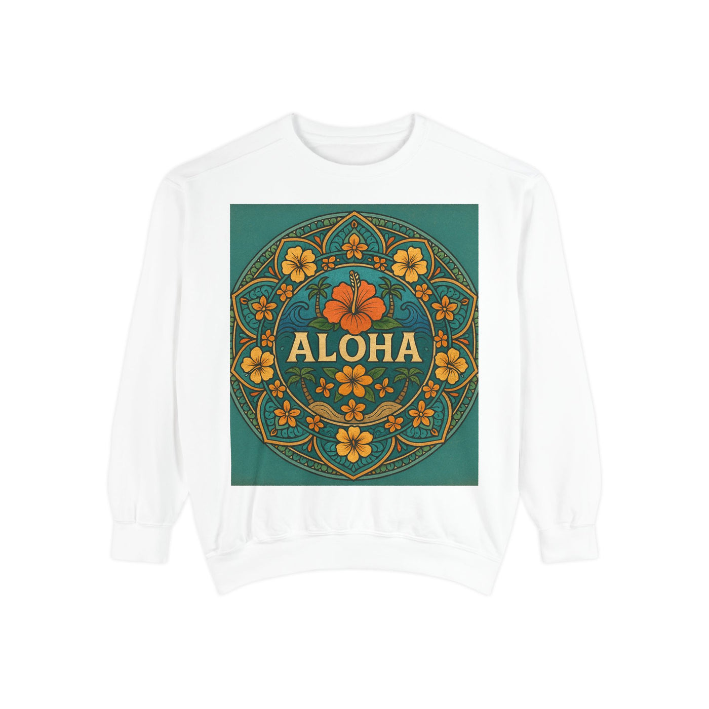 Aloha Floral Sweatshirt, Unisex Garment-Dyed Crewneck, Cozy Beach Vibes, Gift for Friends, Tropical Style Apparel, Casual Everyday Wear