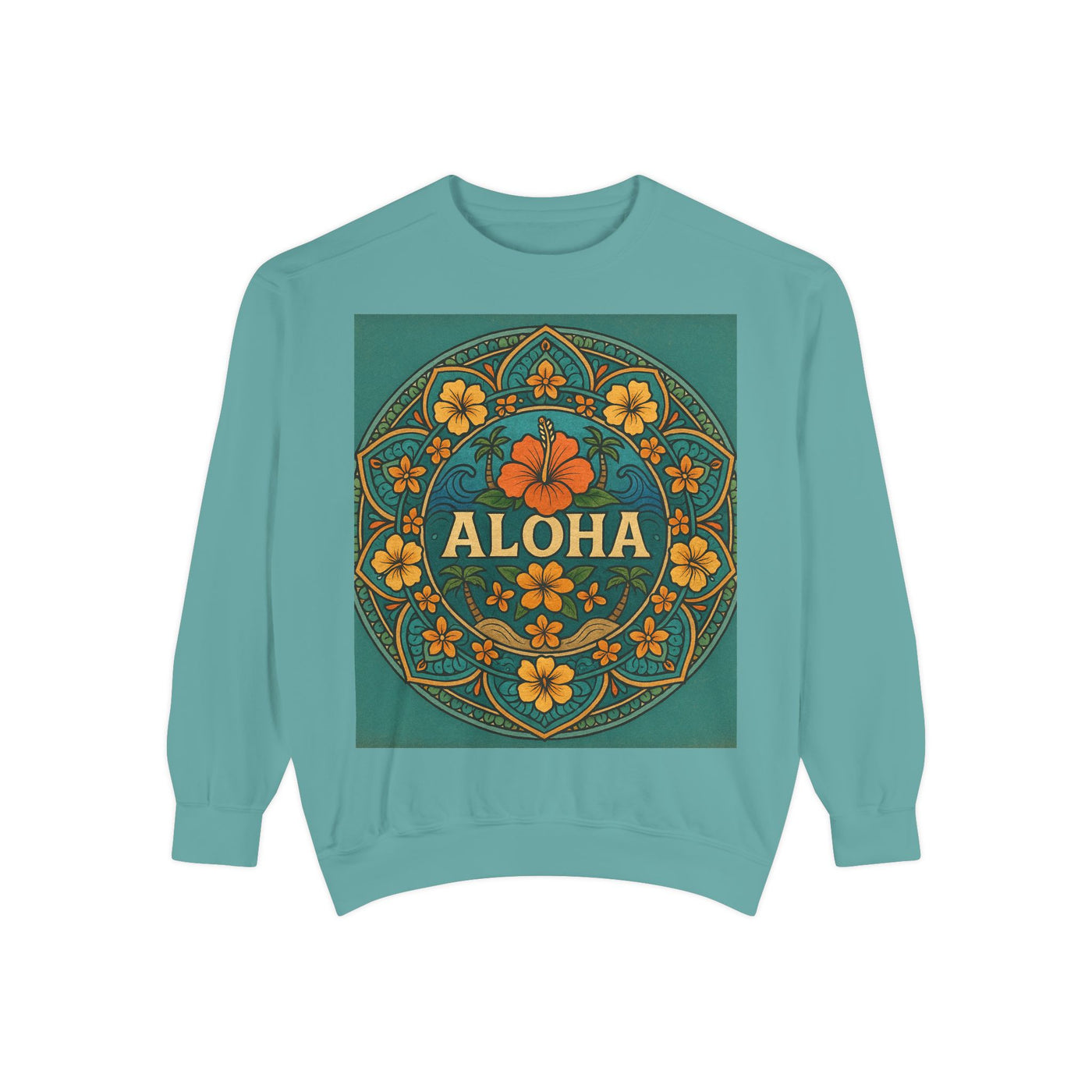Aloha Floral Sweatshirt, Unisex Garment-Dyed Crewneck, Cozy Beach Vibes, Gift for Friends, Tropical Style Apparel, Casual Everyday Wear