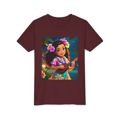 Hawaiian Melody Youth Tee, Tropical Short Sleeve Shirt, Fun Summer Kids Top, Vacation Outfit, Luau Party Wear