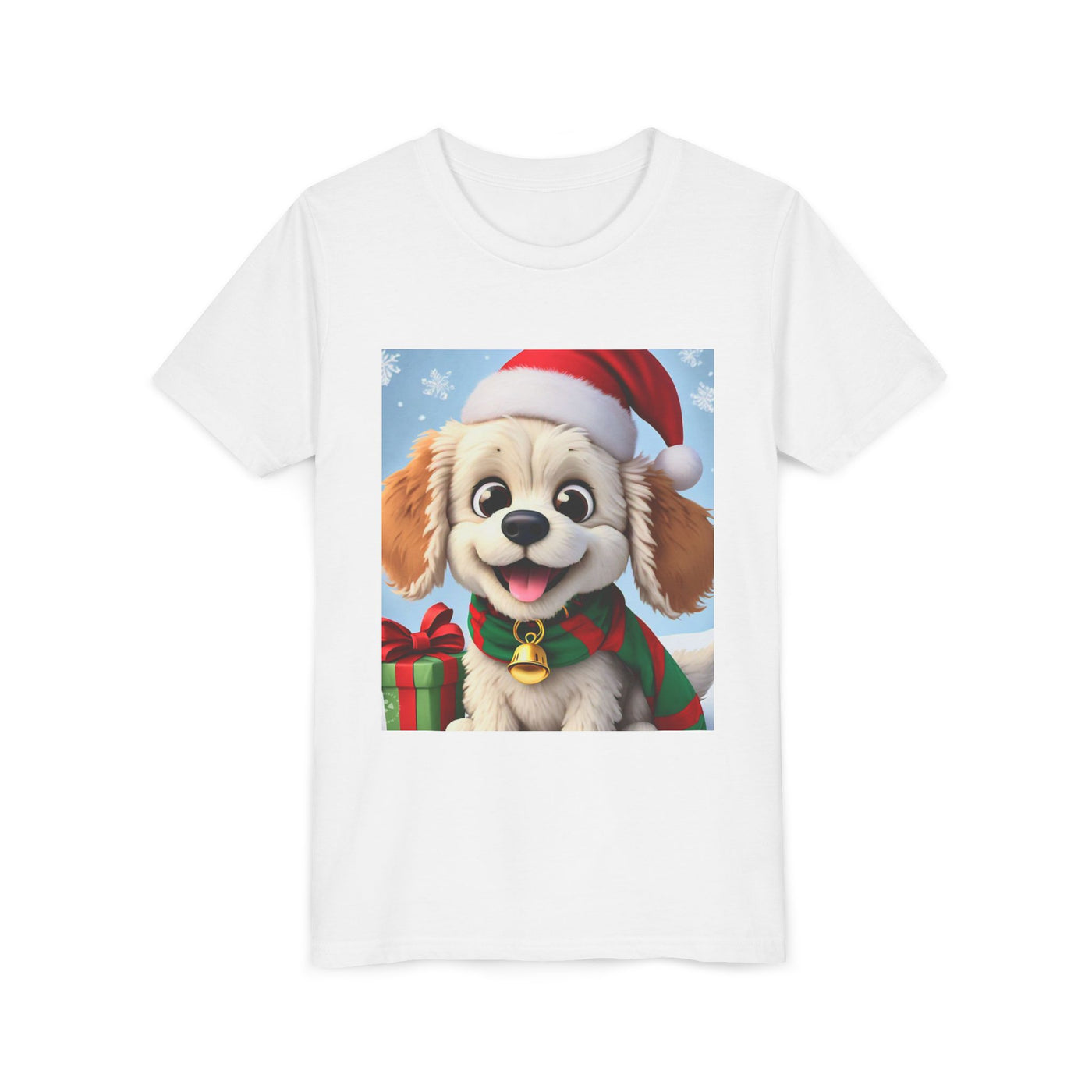 Cute Puppy Holiday Youth Short Sleeve Tee, Kids Christmas Gift, Dog Lover Shirt, Holiday Apparel, Fun Winter Wear