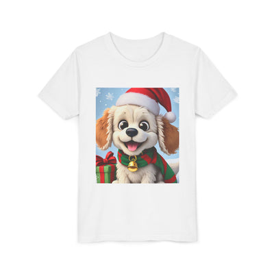 Cute Puppy Holiday Youth Short Sleeve Tee, Kids Christmas Gift, Dog Lover Shirt, Holiday Apparel, Fun Winter Wear