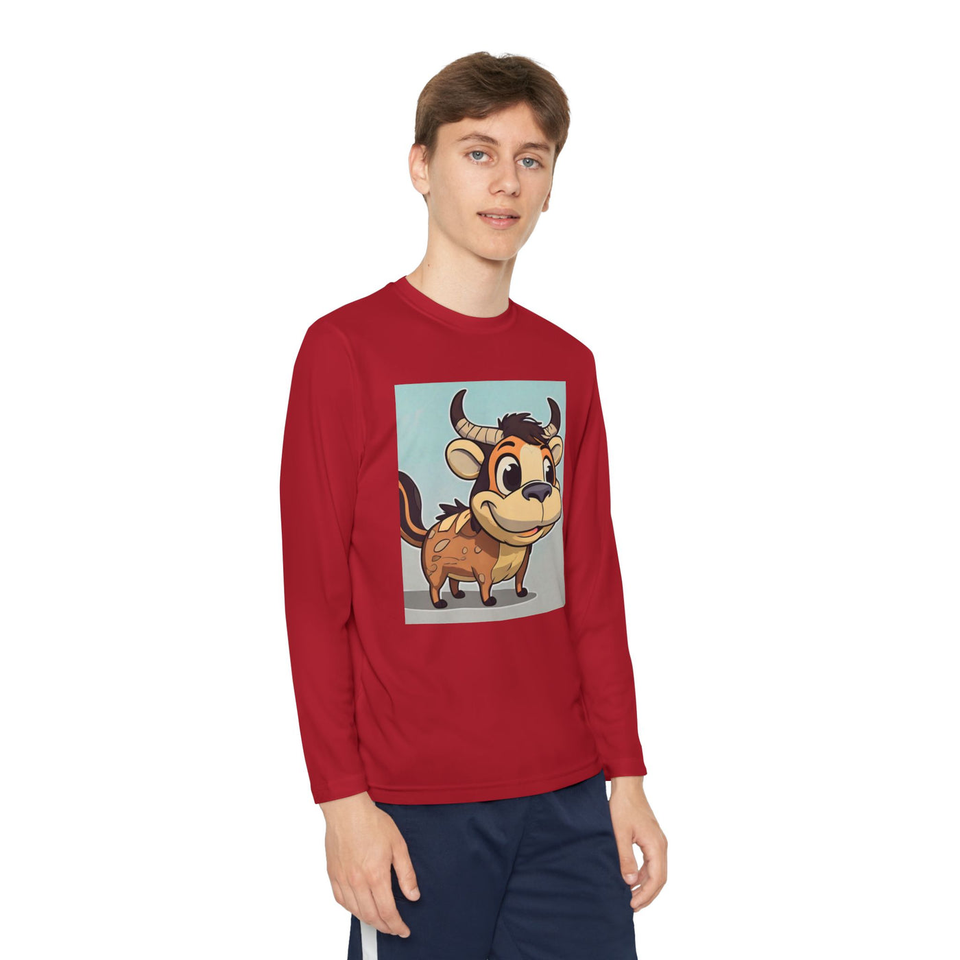 Kids Long Sleeve Tee — Cute Cartoon Bull Graphic