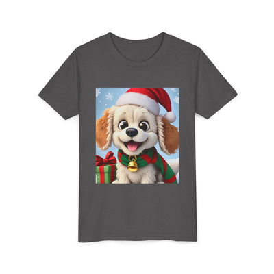 Cute Puppy Holiday Youth Short Sleeve Tee, Kids Christmas Gift, Dog Lover Shirt, Holiday Apparel, Fun Winter Wear