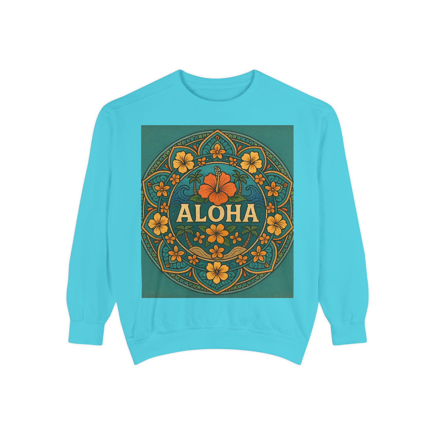 Aloha Floral Sweatshirt, Unisex Garment-Dyed Crewneck, Cozy Beach Vibes, Gift for Friends, Tropical Style Apparel, Casual Everyday Wear