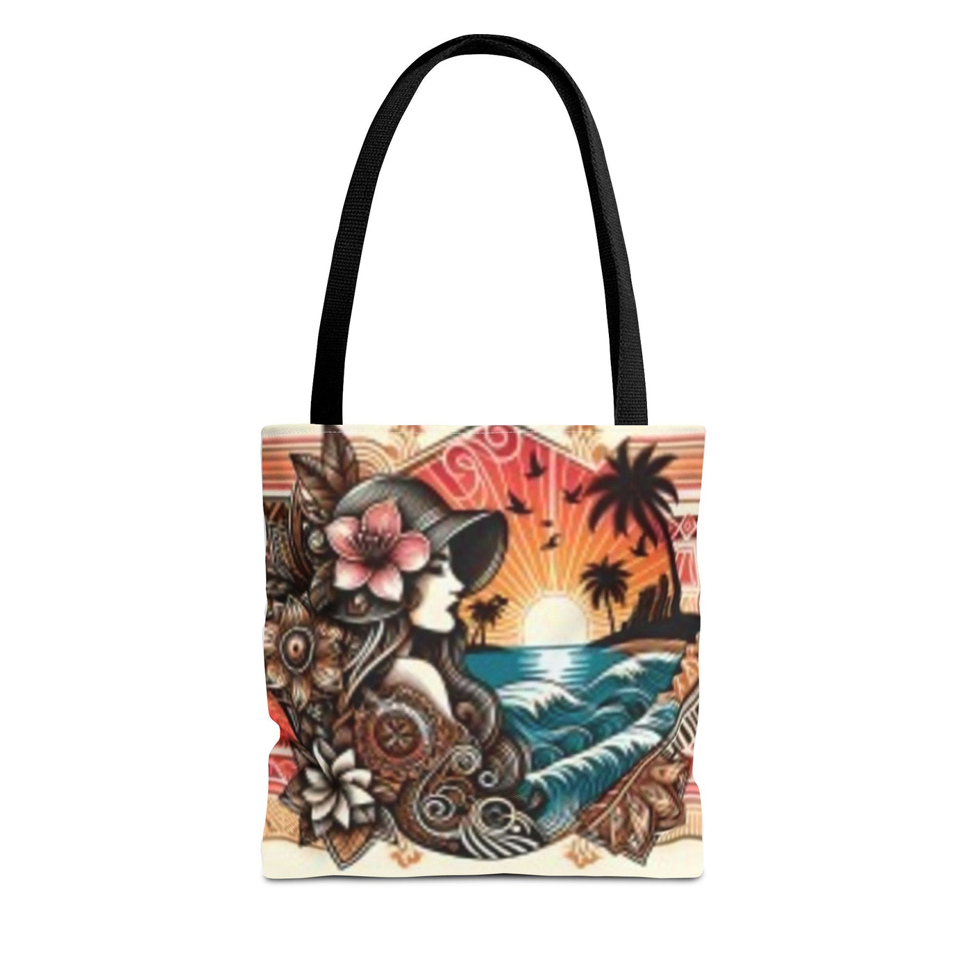 Tote Bag — Tropical Sunset Polynesian Floral Wave Design