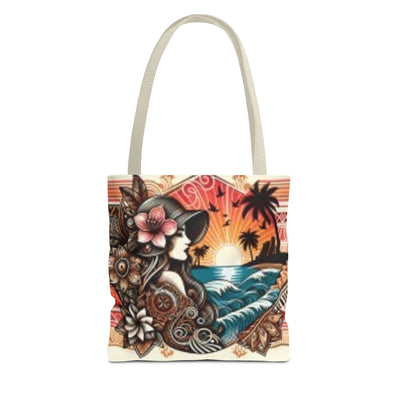 Tote Bag — Tropical Sunset Polynesian Floral Wave Design