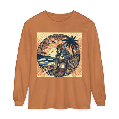 Surf Goddess Long Sleeve T-Shirt — Vintage Tropical Beach Design
