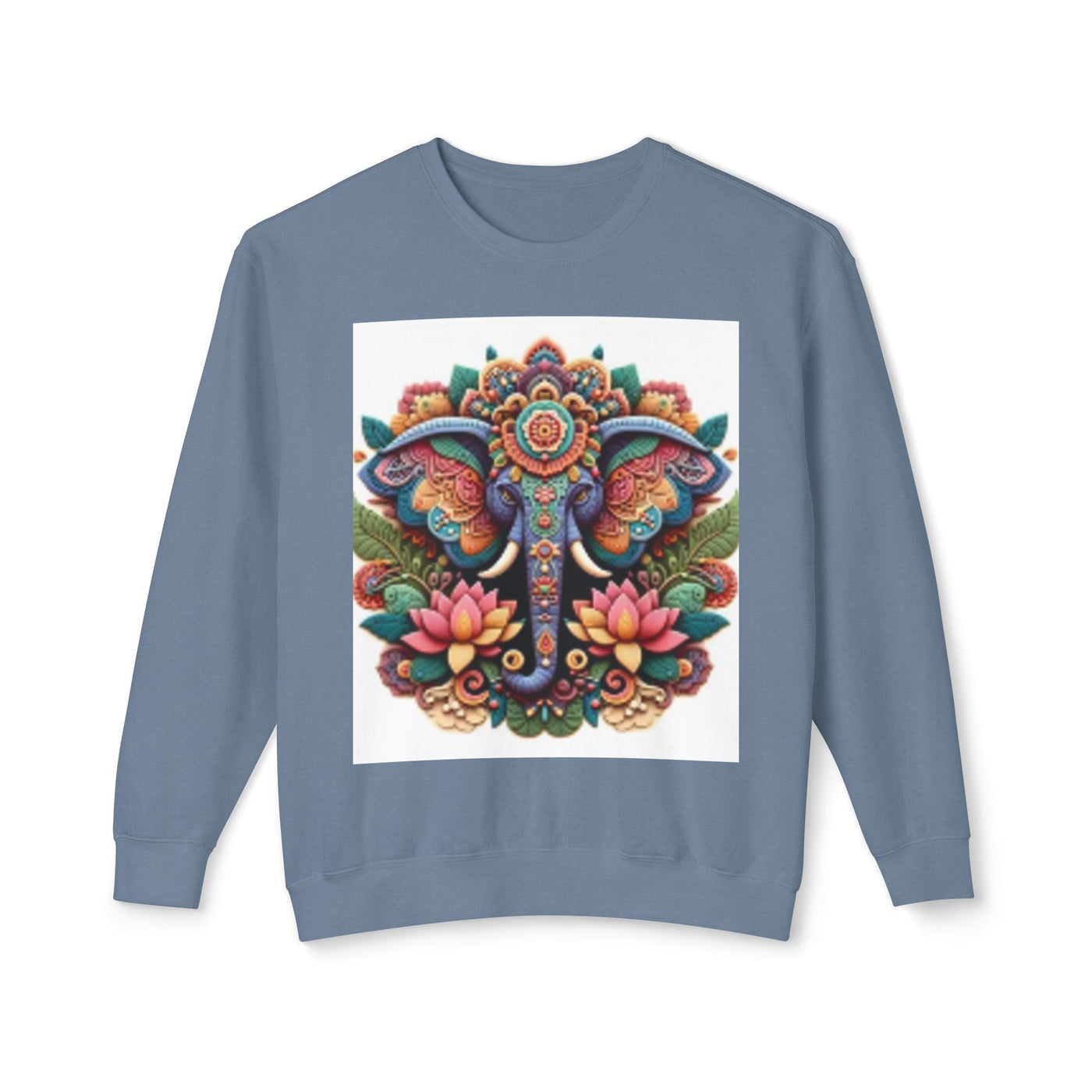 Colorful Elephant Design Lightweight Sweatshirt, Cozy Crewneck, Bohemian Style, Perfect for Festivals, Everyday Wear, Unique Gift